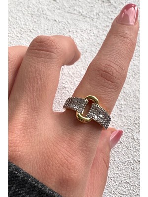 Leo'Stone V.ı.p Çift Renk Seri Link Love Tasarım Zirkon Taşlı Ayarlanabilir Çelik Yüzük