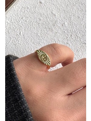 Leo'Stone Gold Plaka Gök Yüzü Işlemeli Ayarlanabilir Serçe Parmak Yüzüğü