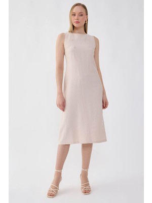 Vitrin Önü Düğme Detaylı Sıfır Kol Elbise