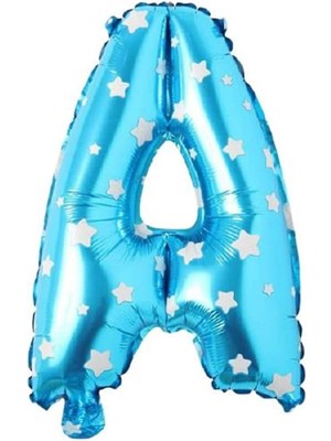 Aesco A Harfi 16 Inç Mavi Yıldızlı Renk Folyo Balon 36 cm (Mavi)