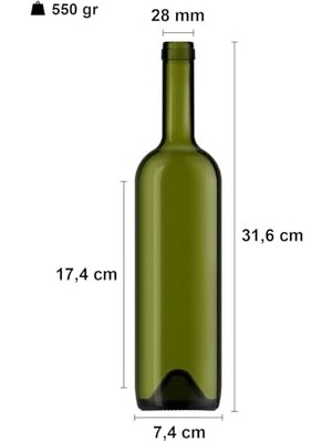 Aesco 750 ml Yeşil Şarap Şişesi Sentetik Mantar Tıpalı ve Kapüşonlu Boş Çukur Cam Şişe 1 Adet