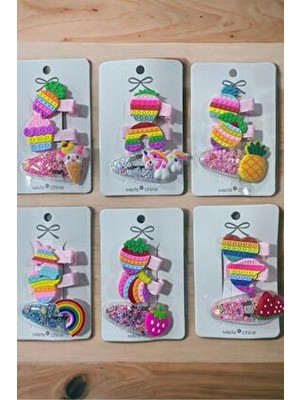 Güzelyüz Avm Renkli Çocuk Tokası 3'lü Karma Model Maşalı Toka 1 Yan 2 Pensli Toka Renkli Figürlü Toka 1 Adet