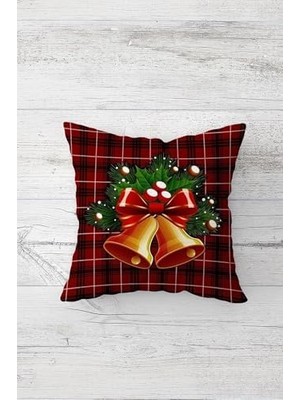 Aesco Pelangi Yılbaşı Çan Zil Ekose Çift Tarafı Baskılı Gizli Fermuarlı Yastık Kılıfı Kırlent Koltuk Yastık Kılıfı, Bordo-Siyah 45 x 45