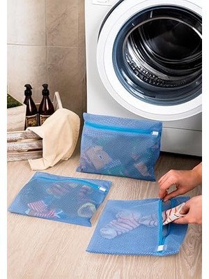 Aesco 3 Adet Bebek ve Çocuk Çorap Yıkama Filesi Mavi