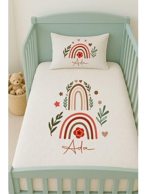 Lilabio %100 Pamuk Isme Özel Isimli 100X150 cm Pike Seti Çift Gökkuşağı