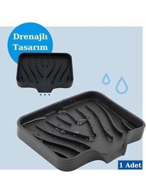 Aesco Silikon Mutfak, Banyo Su Giderli Vantuzlu Esnek Sabunluk Turkuaz Renk