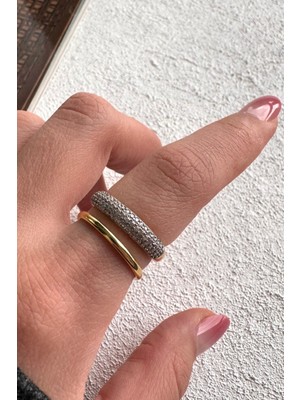 Leo'Stone V.ı.p Çift Renk Seri Everyday Luxe Tasarım Ikili Görünüm Zirkon Taşlı Ayarlanabilir Çelik Yüzük