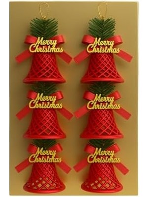 Aesco 6 Adet Lüx Set Ağacı Süslemeleri Zilleri Yılbaşı Süsleri Yılbaşı Ağacı Süsü Kırmızı