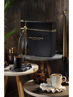 Aesco Porselen Adora 4 Parça 2 Kişilik Kahve Takımı Siyah & Krem