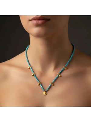 G&A Jewels El Yapımı Neon Apatit Taşlı Kolye - 925 Ayar Gümüş Altın Kaplama Charm Detaylı