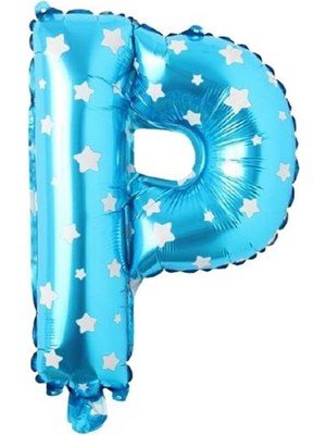 Aesco P Harfi 16 Inç Mavi Yıldızlı Renk Folyo Balon 36 cm (Mavi)