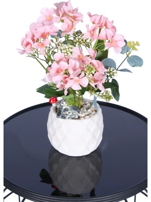 Yapay Çiçek Sitesi Beton Saksıda Yapay Şeftali Çiçeği Tanzimi Açık Pembe