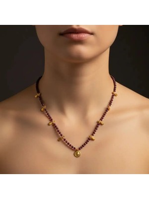 G&A Jewels El Yapımı Garnet (Lal Taşı) Kolye - 925 Ayar Gümüş Altın Kaplama Charm'lar