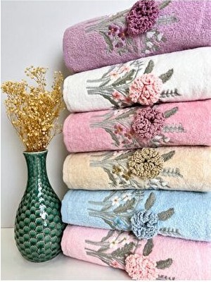 ayhanhome 3D Elişi Çiçek Nakışlı Kadife 6'lı 30X50 Mutfak Havlu Seti