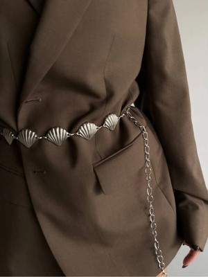 Fiori Istridye Kabuğu Detaylı Zincir Kemer Bel Kemeri,elbise Kemeri,etek Kemeri,pantolon Kemeri