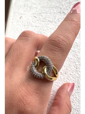 Leo'Stone V.ı.p Çift Renk Seri Chain Love Tasarım Zirkon Taşlı Ayarlanabilir Çelik Yüzük