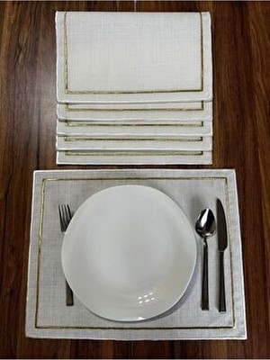 Nurhan Home Collection 6 Adet Gold Renkli Çift Sıra Nakışlı Amerikan Servis
