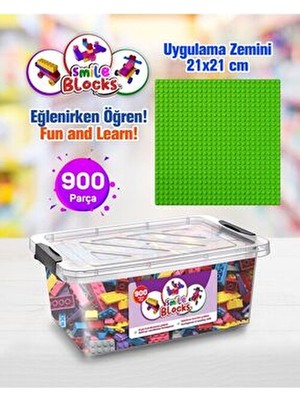 p parti oyunevi Smile Blocks 900 Parça Plastik Kutulu Mikro Blok Yeşil Uygulama Zeminli