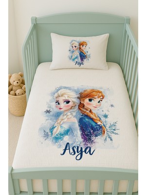 Lilabio %100 Pamuk Isme Özel Isimli 100X150 cm Pike Seti Elsa ve Anna