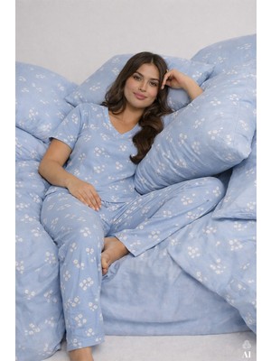 Kadın Kısa Kollu Pamuklu Fitilli Kaşkorse Pijama Takımı