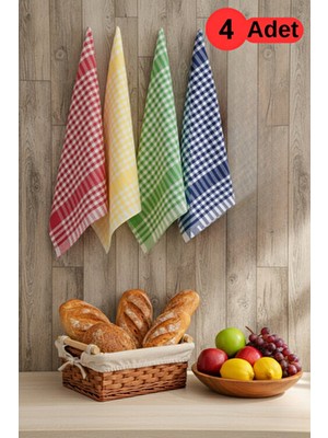 Mislina Home Pötikareli 4'lü Alman Servis Peçetesi Mutfak Havlusu Beslenme Örtüsü Kurulama Bezi Renkli 47X67CM
