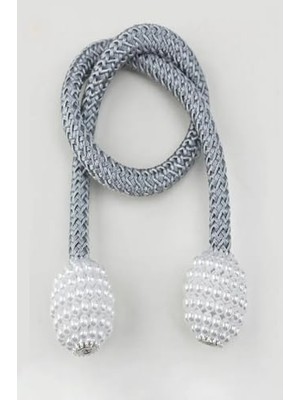 Aesco Gri Manyetik Perde Klipleri Iç Dekorasyon Inci Topları Tokaları 2 Adet Perde Toplama Aparatı