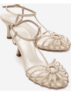 Luvi Gerald Bej Örgü Bantlı Kadın Topuklu Ayakkabı