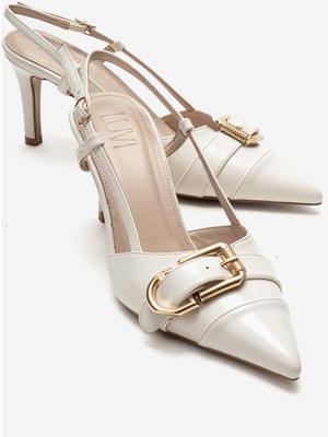 Luvi Noen Ekru Cilt Tokalı Sivri Burun Kadın Topuklu Ayakkabı