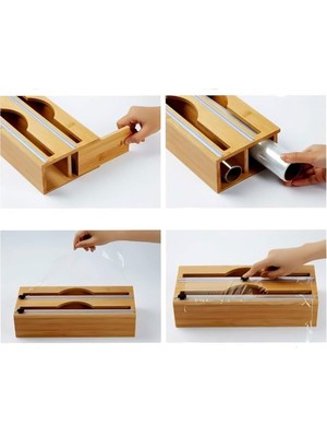 Aesco Bambu Streç Film ve Folyo Düzenleyici, Kaydırılabilir Kesicili, 2'si 1 Arada Mutfak Çekmece Içi ve Tezgah Üstü Organizer, Alüminyum Folyo ve Yağlı Kağıt Kesici Saklama Kutusu (35,5 Cm)