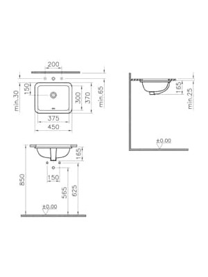 Aesco S20 5473B003-0618 Tezgah Altı Lavabo 45 Cm, Beyaz