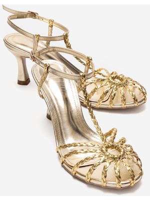 Luvi Gerald Altın Örgü Bantlı Kadın Topuklu Ayakkabı
