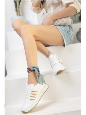 Infinite8 Infinite Kadın Erkek Günlük Genç Sneaker, Ortopedikyürüyüş Ayakkabısı Beyaz Gold