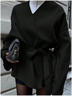 Lacase Bağlama Detaylı Rahat Kalıp Kaşmir Hırka/ceket