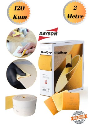 mobilyap Dayson 2mt 120 Kum Ahşap Sünger Zımpara Kağıdı Mutfak Banyo Bulaşık Süngeri Bant Kağıt Süngerli