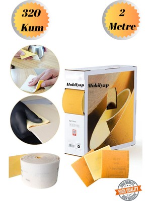 mobilyap 2 mt 320 Kum Ahşap Sünger Zımpara Kağıdı Mutfak Banyo Bulaşık Süngeri Bant Kağıt Süngerli Zımpara