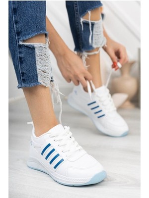 Infinite8 Infinite Kadın Erkek Günlük Genç Sneaker, Ortopedikyürüyüş Ayakkabısı Beyaz Mavi