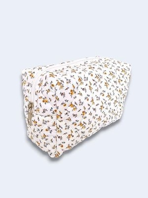 Aesco Makyaj Çantası | Makeup Bag | Kapitone Bakım Seyahat Kozmetik Çantası (Beyaz-Sarı)