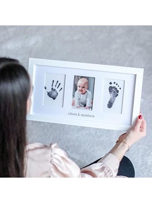 Aesco Yenidoğan Bebek El ve Ayak Izi Fotoğraf Çerçevesi Seti - Mürekkepsiz Baskı Kiti ile Birlikte