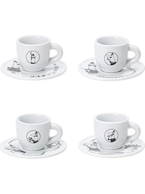 Aesco - 4'lü Espresso Fincan Seti - Carousel - Siyah Beyaz Karma Renk - Porselen