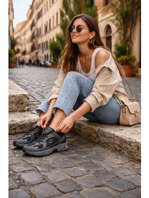 INFINITE Unisex Triko Siyah Sneaker – Hafif, Nefes Alabilen, Bağcıklı, Günlük Spor Ayakkabı - SK03
