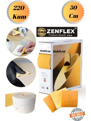 Zenflex 50 cm 220 Kum Ahşap Sünger Zımpara Kağıdı Mutfak Banyo Bulaşık Süngeri Bant Kağıt Süngerli