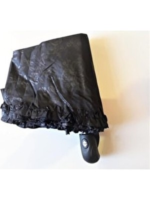 Eleven Markets Siyah Şemsiye Lüx Otomatik Fırfırlı Kadın Şemsiyesi Çanta Boy