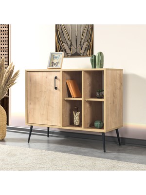 EVMO Home 4108 Şile Metal Ayaklı Metal Kulplu 100 cm Konsol - Tv Ünitesi - Yemek Odası - K