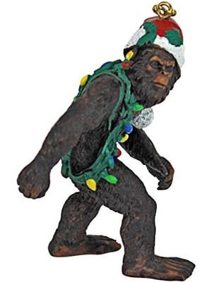 Aesco Bigfoot, Yeti Sabta'nın Şapkalı Komik Ağacı Dekorasyonu, Poliresin, Tam Renkli, 7,5 cm