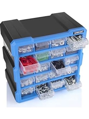 Aesco Super Bag Mono Blok Çekmece Seti 20'li Organizer Seti Monoblok Çekmece Vida Dübel Kutusu Takı Kutusu ASR6006