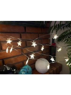 Aesco 3 Metre LED Işıklı 20'li Yıldız Işık Zinciri Dekoratif Pilli Aydınlatma Ev Dekorasyonu Süsleme Salon Oda Merdiven Balkon Süslemeleri Için Yılbaşı Eğlence Doğum Günlerine Özel Aydınlatma