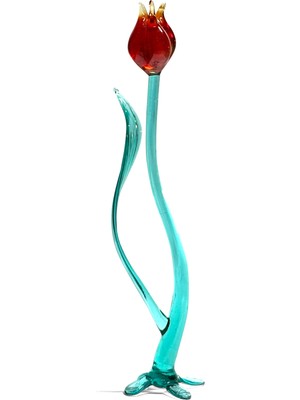 Lale Kırmızı Şeffaf Renk Cam Sanatı El Yapımı