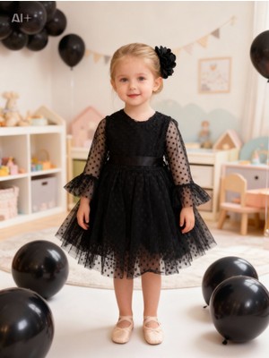 Lunas Tekstil Tokalı Puantyeli Kabarık Tüllü Elbise