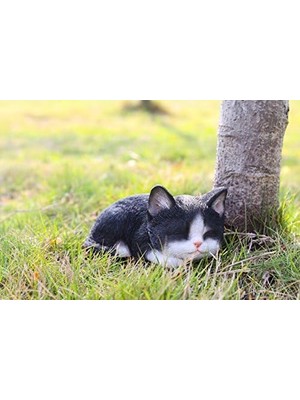 Aesco Runadı Hi- 87699-B Kedi Yavrusu Uyuyan Siyah ve Beyaz Kedi Heykeli