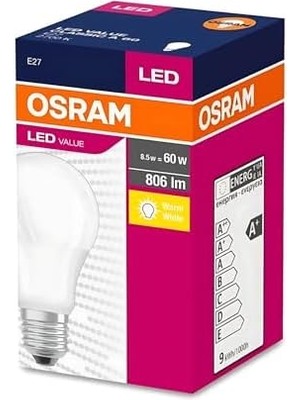 Aesco 10'lu LED Value CLA60 8.5W 827 2700K Sarı E27 LED Ampul